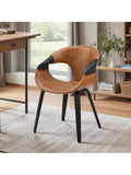 Silla tapizada de comedor con respaldo curvado diseno moderno y acabado de piel