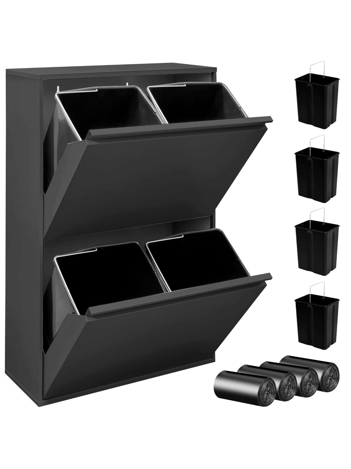 Cubo de reciclaje de acero para cocina con cuatro compartimentos