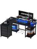 Escritorio Esquinero en L de 135 cm con Iluminacion LED, Estantes de Almacenamiento y Diseno Gaming en Color